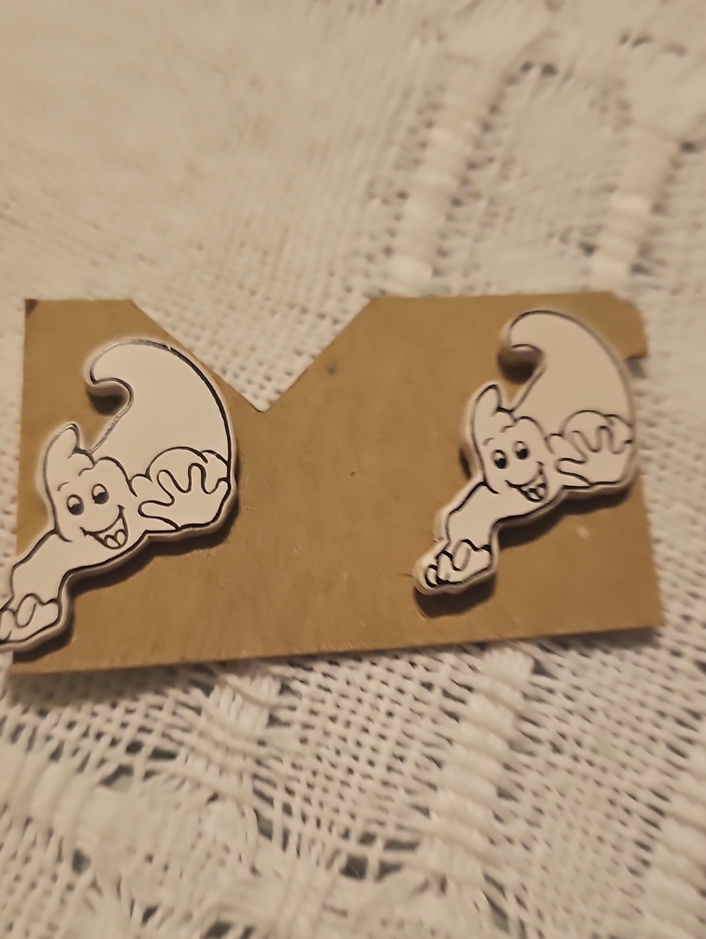 Vintage Ghost Stud Earrings Wood Halloween Men Women 80s